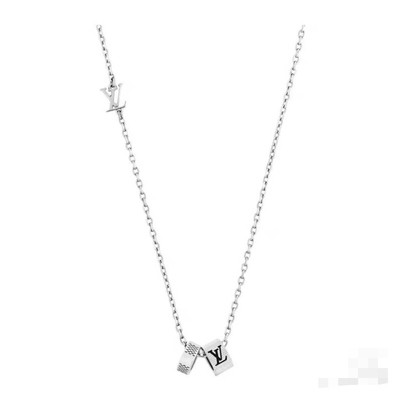 Louis Vuitton Silver Chain Necklace with Logo Charm